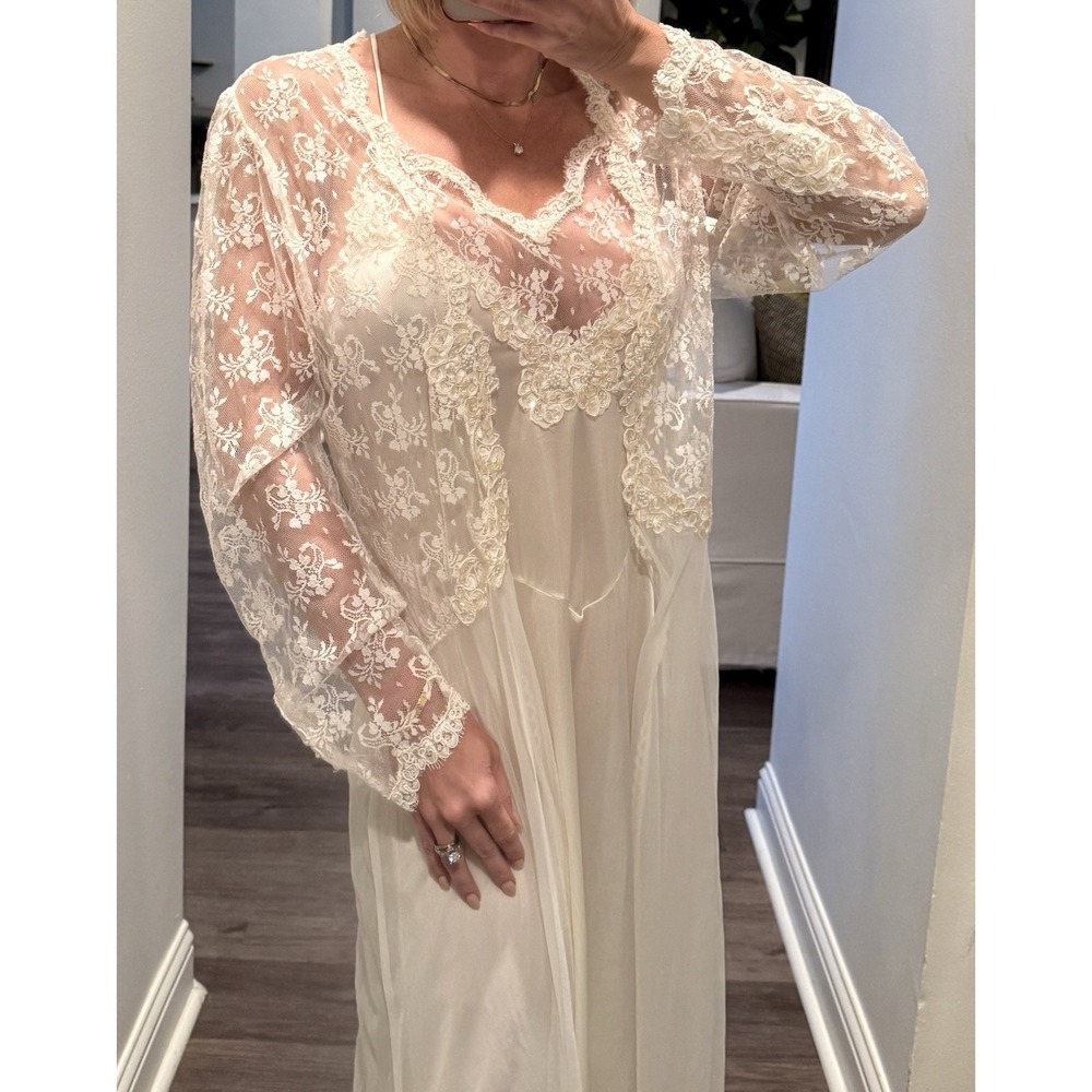Vintage Victoria's Secret Gold Label Bridal Robe Embellished Slip Gown Ivory - Picture 3 of 16